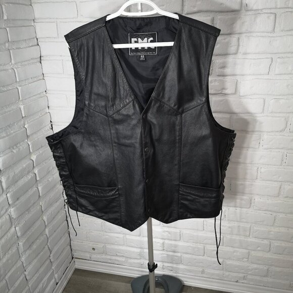 FMC by First Manufacturing Co. Inc. Men's Size 52 Black Lined Leather Vest - Picture 1 of 9